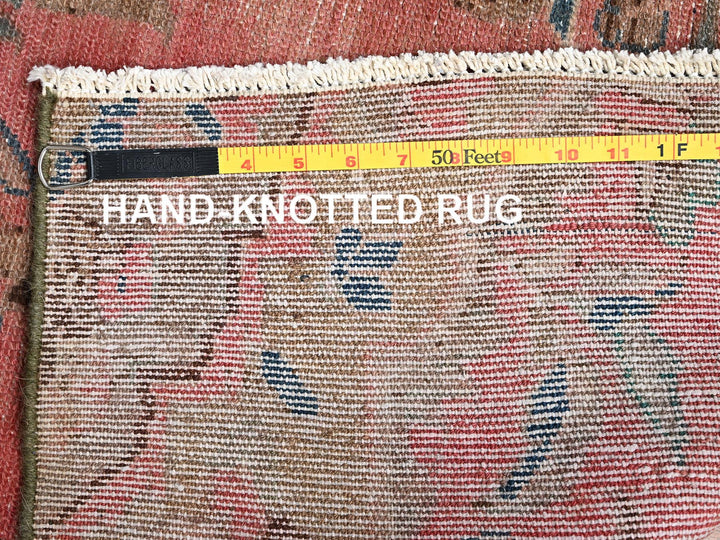 2'8" x 12'9" Vintage Hand Knotted Pink Wool Runner Oriental Rug - MOA1021565
