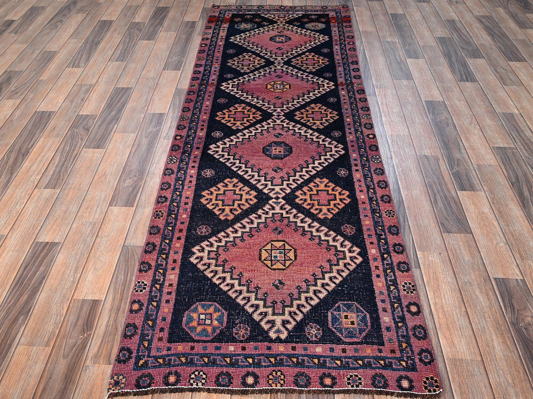 2'8" x 7'11" Vintage Hand Knotted Blue Wool Runner Oriental Rug - MOA1021567