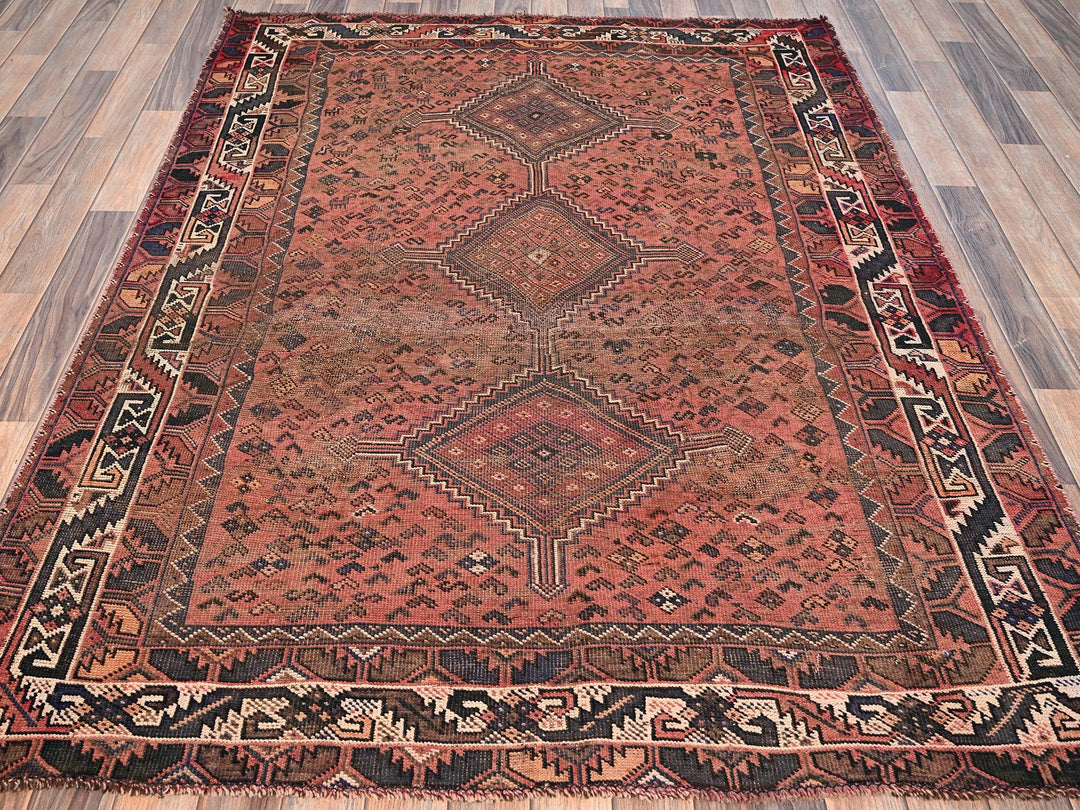 5'1" x 6'9" Vintage Hand Knotted Red Wool Rectangle Oriental Rug - MOA1021569