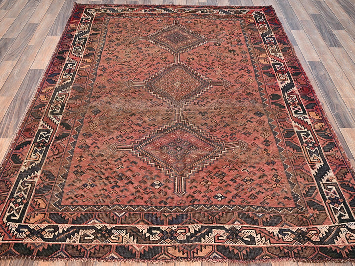 5'1" x 6'9" Vintage Hand Knotted Red Wool Rectangle Oriental Rug - MOA1021569