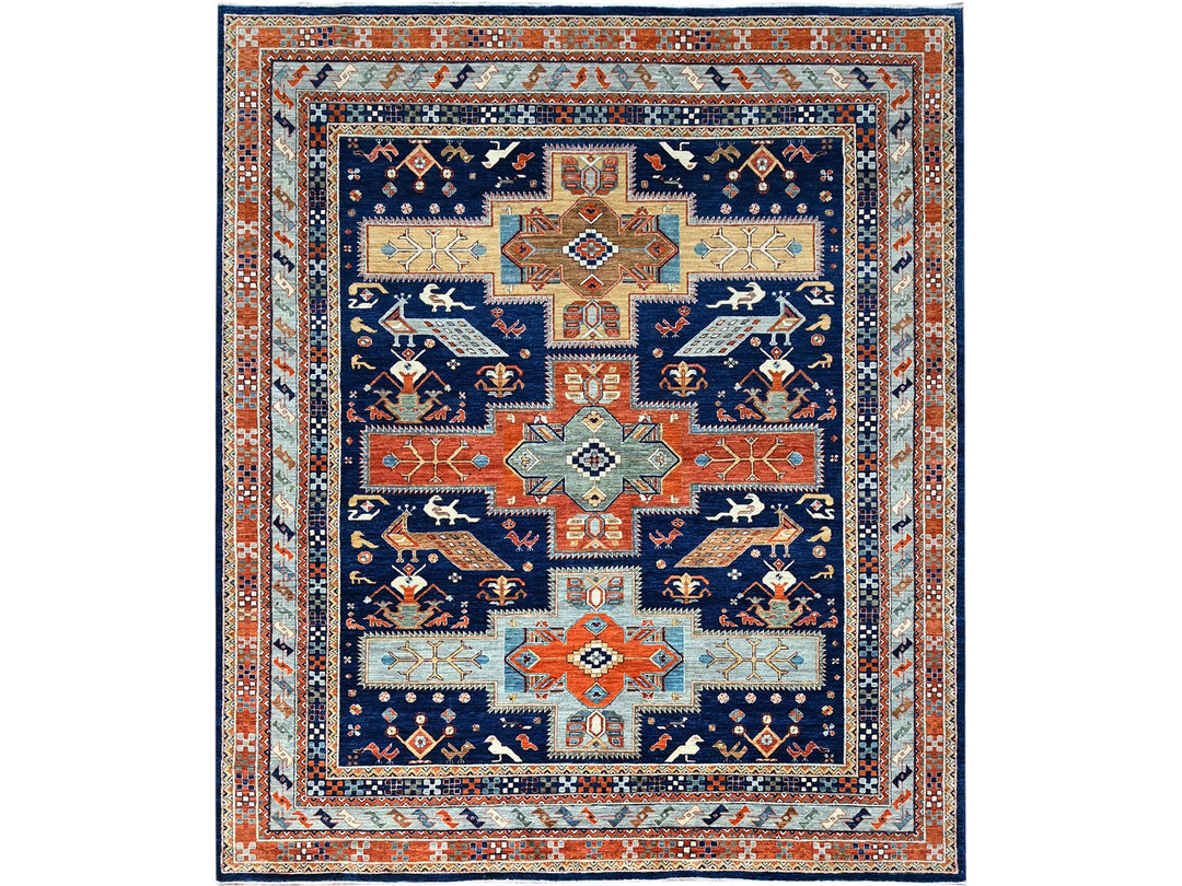 7'10" x 9'4" New Hand Knotted Blue Wool Rectangle Oriental Rug - MOA102156
