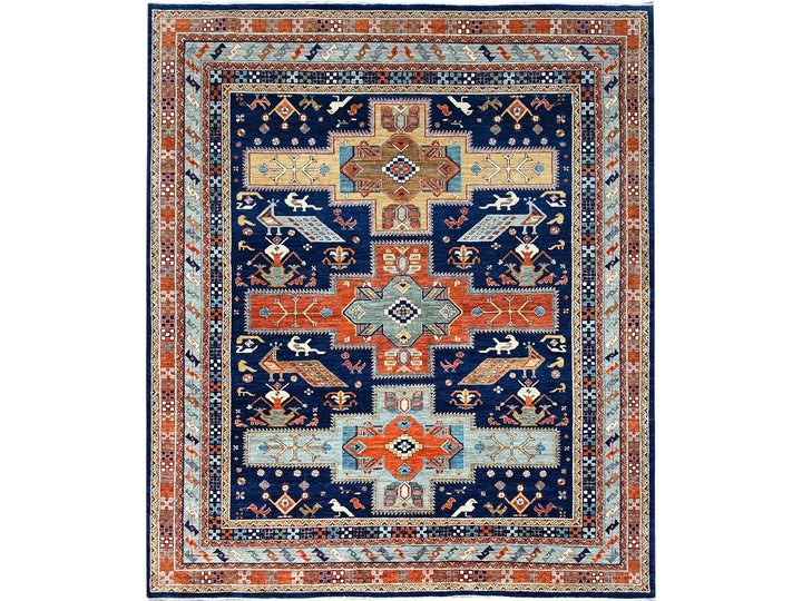 7'10" x 9'4" New Hand Knotted Blue Wool Rectangle Oriental Rug - MOA102156