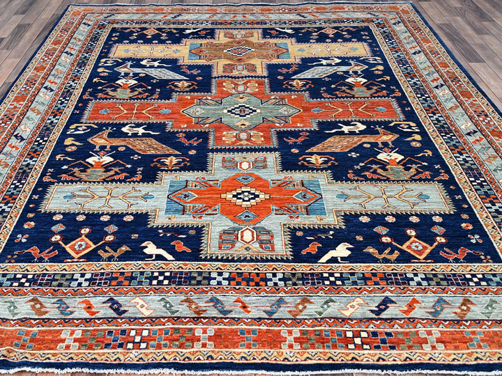 7'10" x 9'4" New Hand Knotted Blue Wool Rectangle Oriental Rug - MOA102156