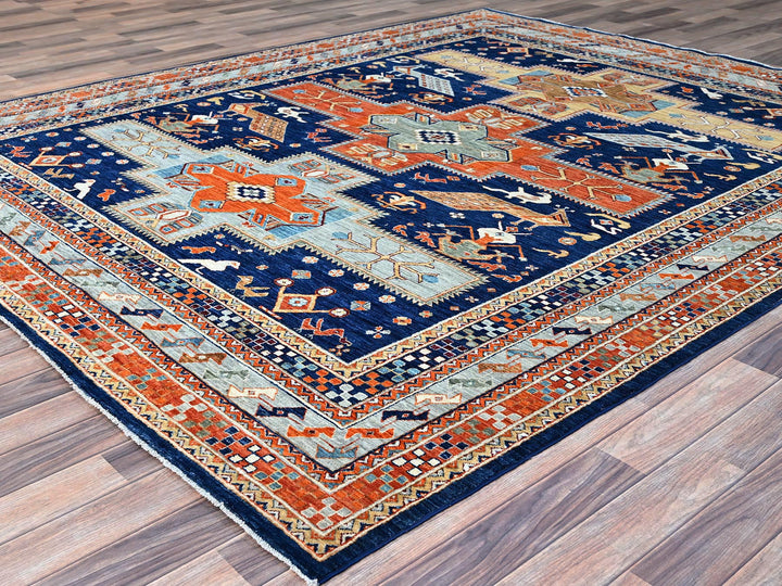 7'10" x 9'4" New Hand Knotted Blue Wool Rectangle Oriental Rug - MOA102156