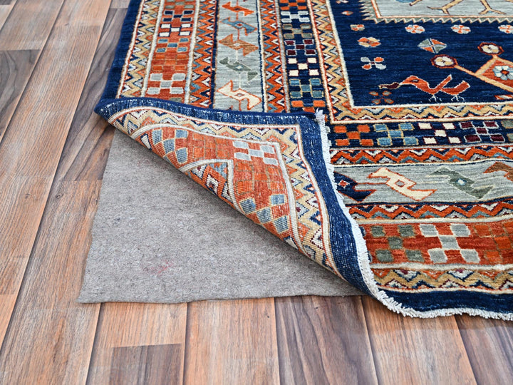 7'10" x 9'4" New Hand Knotted Blue Wool Rectangle Oriental Rug - MOA102156