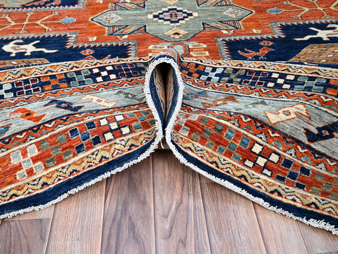 7'10" x 9'4" New Hand Knotted Blue Wool Rectangle Oriental Rug - MOA102156