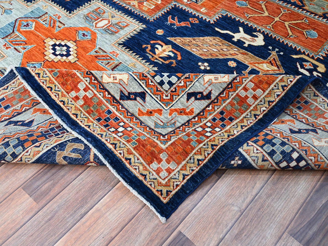 7'10" x 9'4" New Hand Knotted Blue Wool Rectangle Oriental Rug - MOA102156