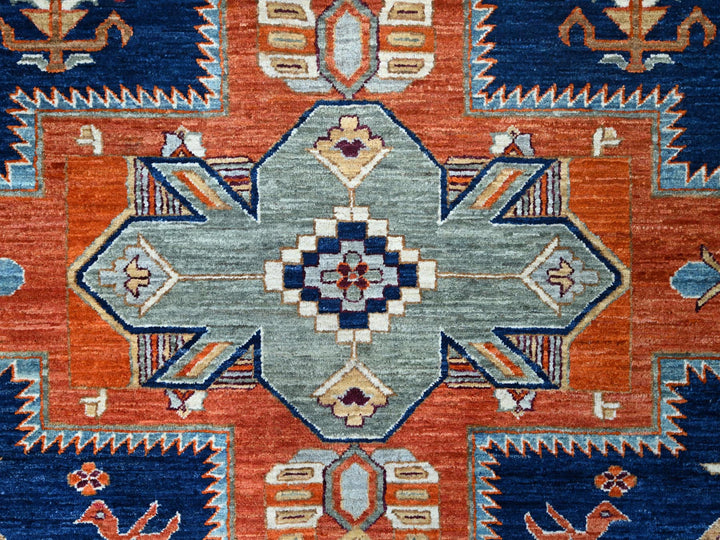 7'10" x 9'4" New Hand Knotted Blue Wool Rectangle Oriental Rug - MOA102156