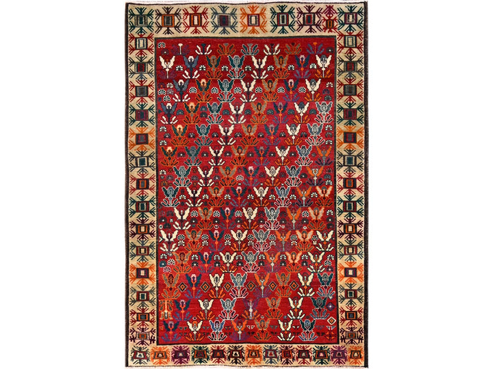 4'11" x 7'5" Vintage Hand Knotted Red Wool Rectangle Oriental Rug - MOA1021570