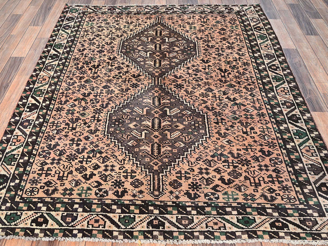 4'11" x 6'4" Vintage Hand Knotted Pink Wool Rectangle Oriental Rug - MOA1021571