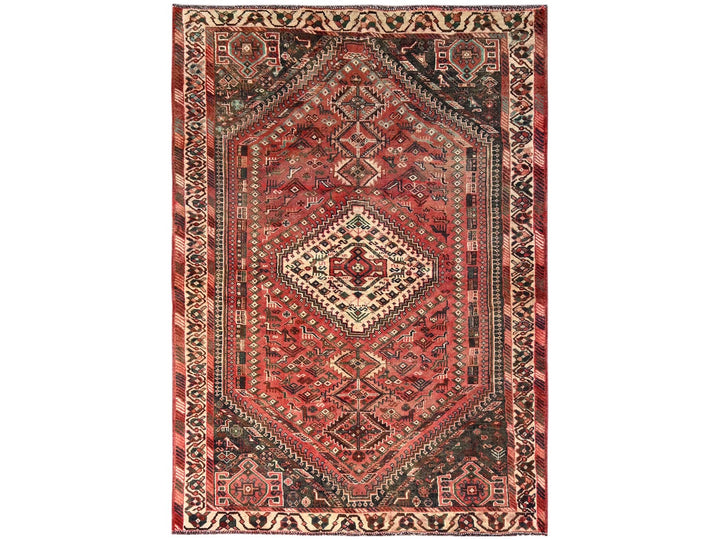 5'7" x 7'6" Vintage Hand Knotted Red Wool Rectangle Oriental Rug - MOA1021573