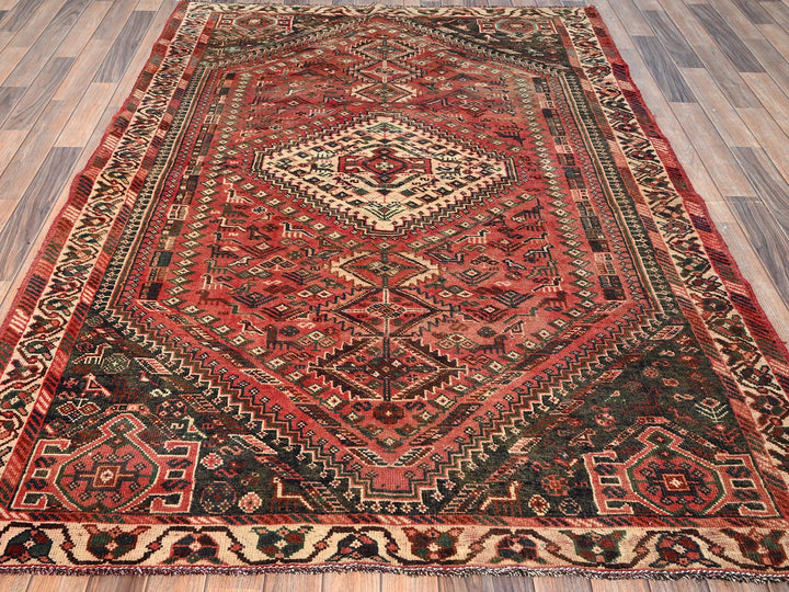 5'7" x 7'6" Vintage Hand Knotted Red Wool Rectangle Oriental Rug - MOA1021573