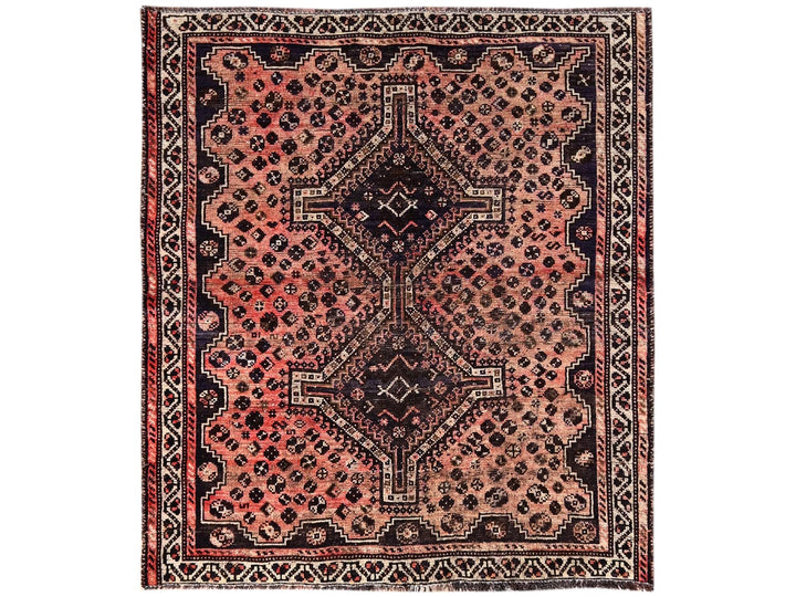 5'3" x 5'11" Vintage Hand Knotted Red Wool Square Oriental Rug - MOA1021576