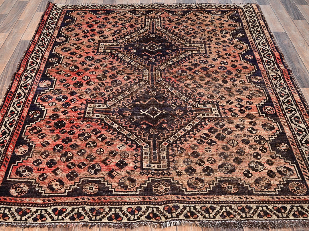 5'3" x 5'11" Vintage Hand Knotted Red Wool Square Oriental Rug - MOA1021576