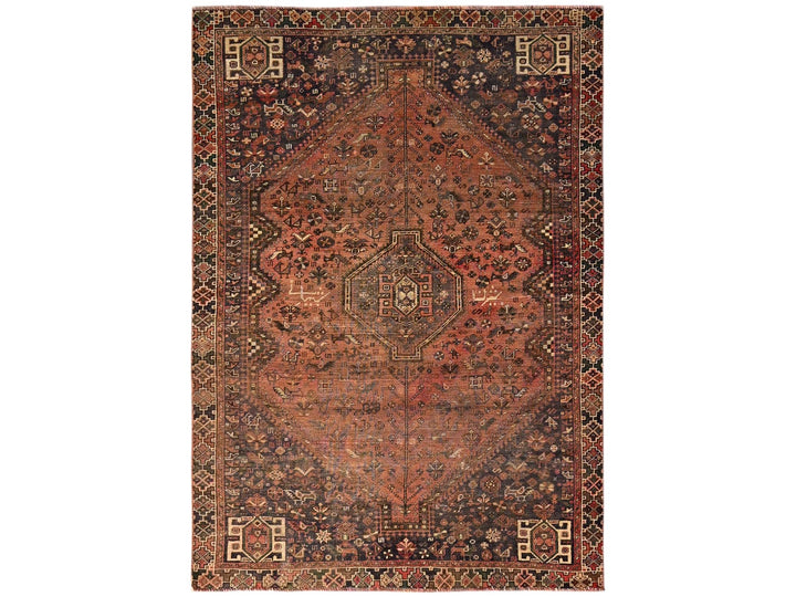 5'1" x 7'2" Vintage Hand Knotted Orange Wool Rectangle Oriental Rug - MOA1021578