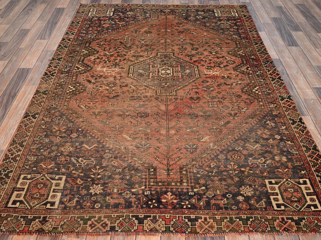 5'1" x 7'2" Vintage Hand Knotted Orange Wool Rectangle Oriental Rug - MOA1021578