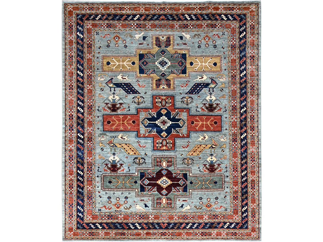 8'1" x 9'11" New Hand Knotted Grey Wool Rectangle Oriental Rug - MOA102157