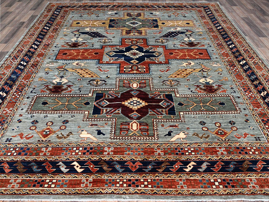 8'1" x 9'11" New Hand Knotted Grey Wool Rectangle Oriental Rug - MOA102157