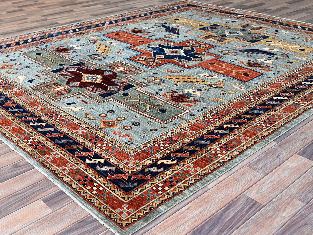 8'1" x 9'11" New Hand Knotted Grey Wool Rectangle Oriental Rug - MOA102157