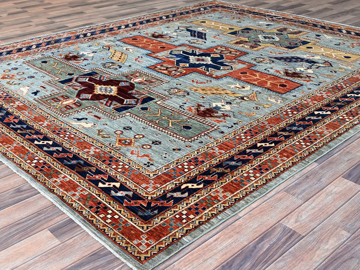 8'1" x 9'11" New Hand Knotted Grey Wool Rectangle Oriental Rug - MOA102157