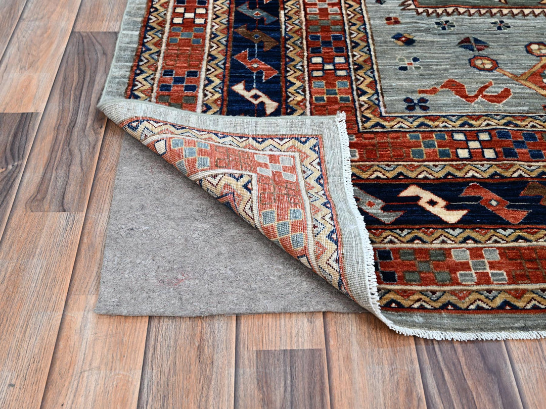 8'1" x 9'11" New Hand Knotted Grey Wool Rectangle Oriental Rug - MOA102157
