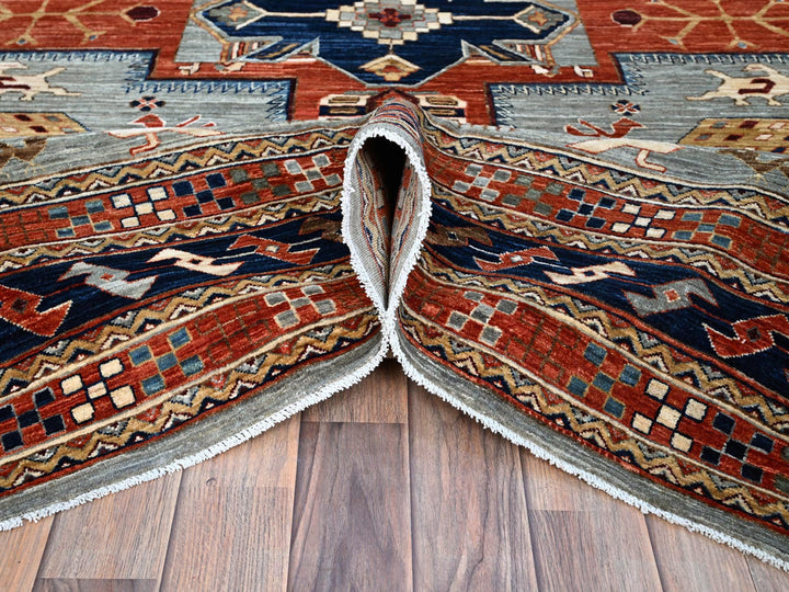 8'1" x 9'11" New Hand Knotted Grey Wool Rectangle Oriental Rug - MOA102157