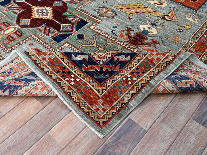 8'1" x 9'11" New Hand Knotted Grey Wool Rectangle Oriental Rug - MOA102157