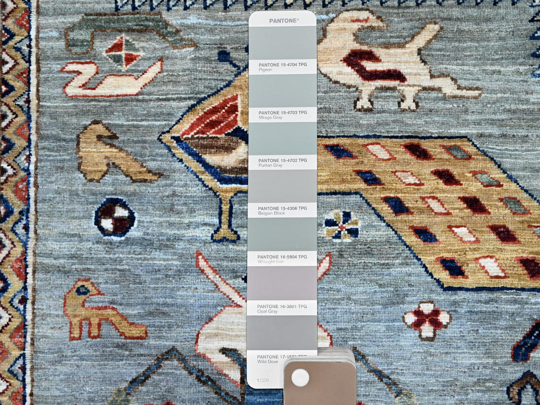 8'1" x 9'11" New Hand Knotted Grey Wool Rectangle Oriental Rug - MOA102157