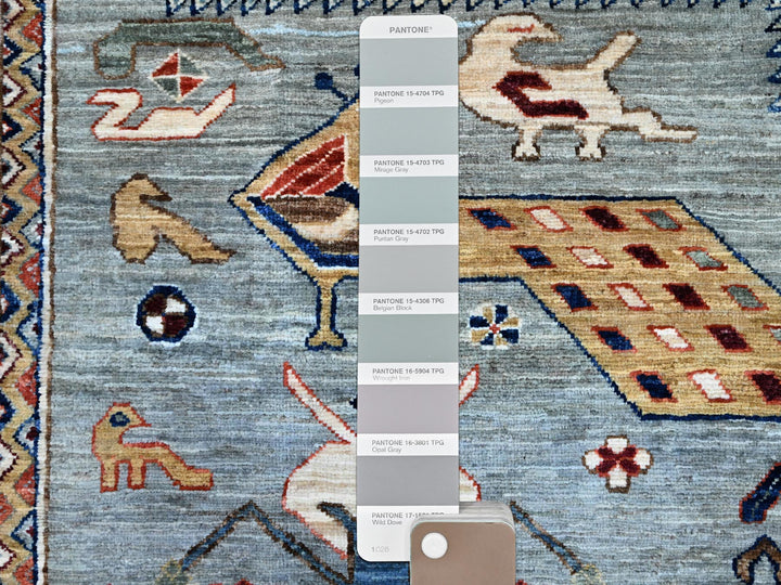 8'1" x 9'11" New Hand Knotted Grey Wool Rectangle Oriental Rug - MOA102157
