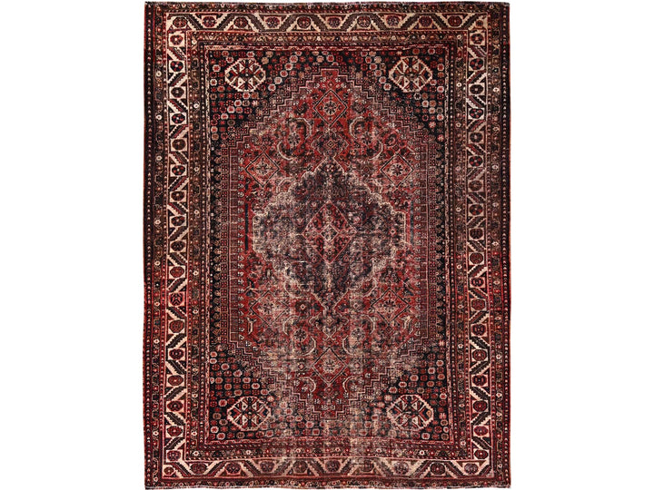 7'2" x 9'8" Vintage Hand Knotted Red Wool Rectangle Oriental Rug - MOA1021580