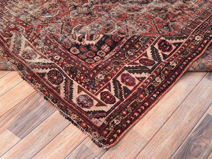 7'2" x 9'8" Vintage Hand Knotted Red Wool Rectangle Oriental Rug - MOA1021580