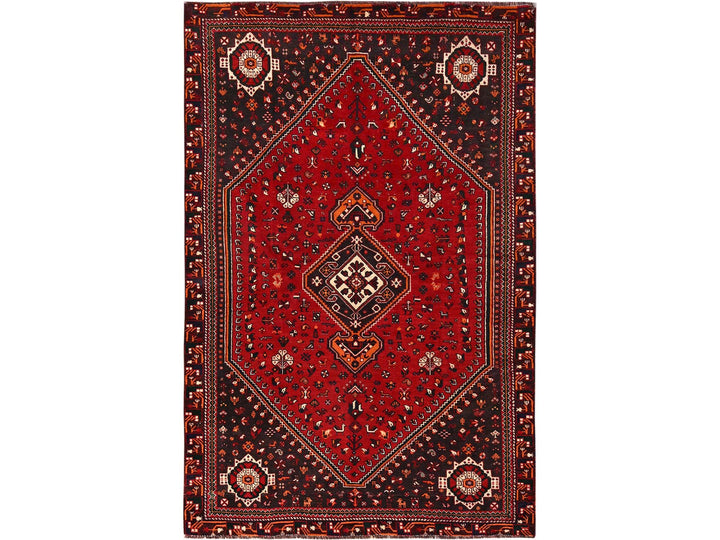 6'4" x 9'9" Vintage Hand Knotted Red Wool Rectangle Oriental Rug - MOA1021581