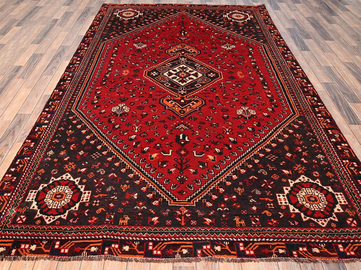 6'4" x 9'9" Vintage Hand Knotted Red Wool Rectangle Oriental Rug - MOA1021581
