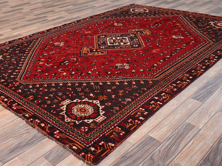 6'4" x 9'9" Vintage Hand Knotted Red Wool Rectangle Oriental Rug - MOA1021581