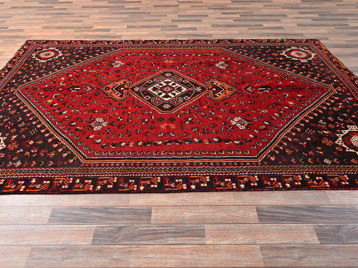 6'4" x 9'9" Vintage Hand Knotted Red Wool Rectangle Oriental Rug - MOA1021581
