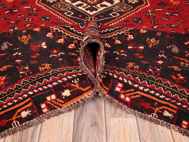 6'4" x 9'9" Vintage Hand Knotted Red Wool Rectangle Oriental Rug - MOA1021581