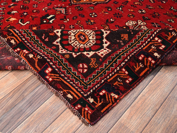 6'4" x 9'9" Vintage Hand Knotted Red Wool Rectangle Oriental Rug - MOA1021581
