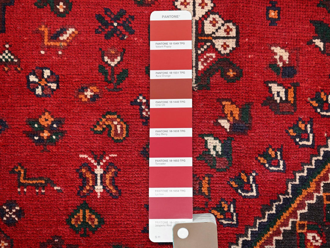 6'4" x 9'9" Vintage Hand Knotted Red Wool Rectangle Oriental Rug - MOA1021581