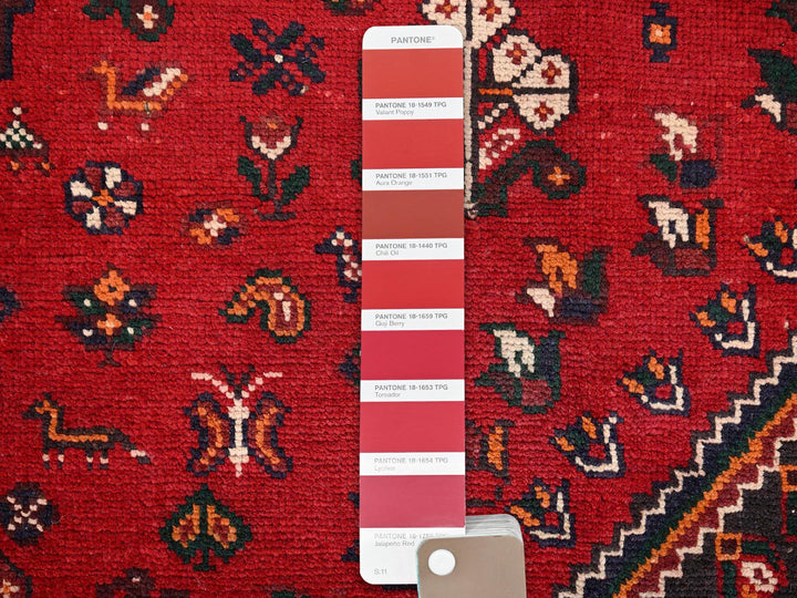 6'4" x 9'9" Vintage Hand Knotted Red Wool Rectangle Oriental Rug - MOA1021581