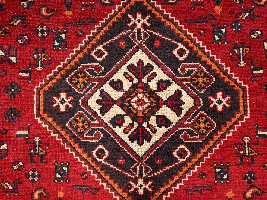 6'4" x 9'9" Vintage Hand Knotted Red Wool Rectangle Oriental Rug - MOA1021581