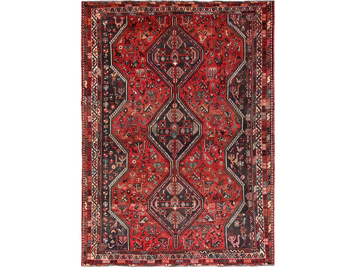 7'1" x 9'11" Vintage Hand Knotted Red Wool Rectangle Oriental Rug - MOA1021582