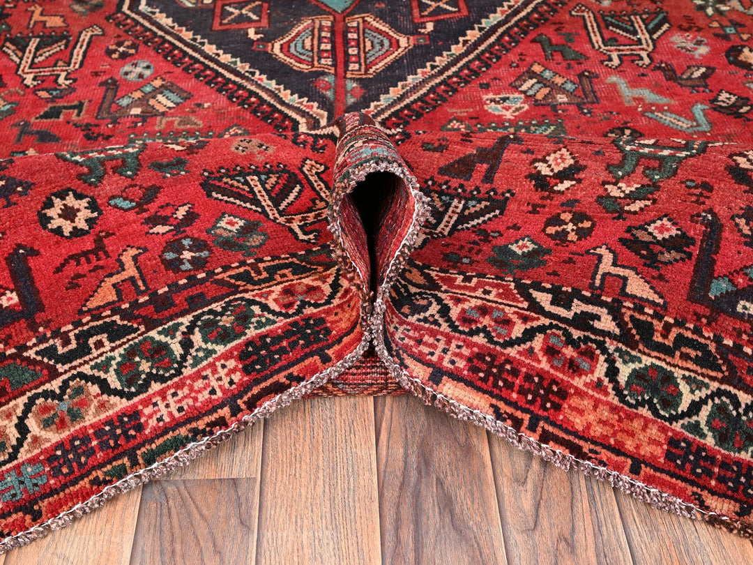 7'1" x 9'11" Vintage Hand Knotted Red Wool Rectangle Oriental Rug - MOA1021582