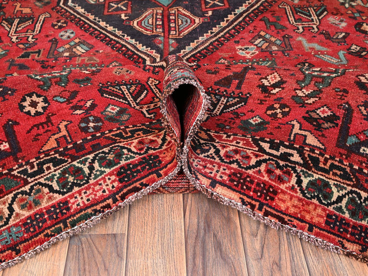 7'1" x 9'11" Vintage Hand Knotted Red Wool Rectangle Oriental Rug - MOA1021582