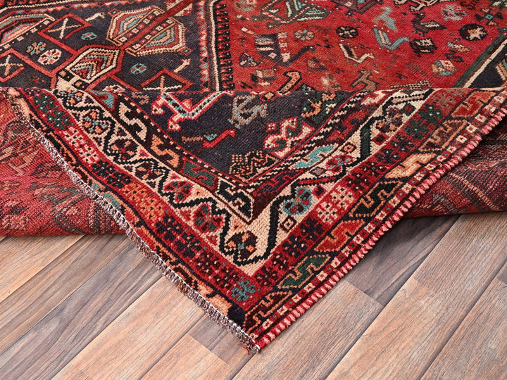 7'1" x 9'11" Vintage Hand Knotted Red Wool Rectangle Oriental Rug - MOA1021582
