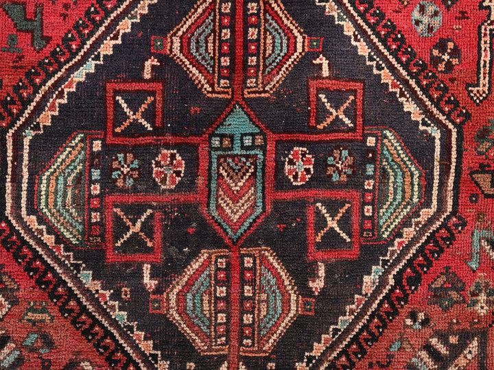 7'1" x 9'11" Vintage Hand Knotted Red Wool Rectangle Oriental Rug - MOA1021582