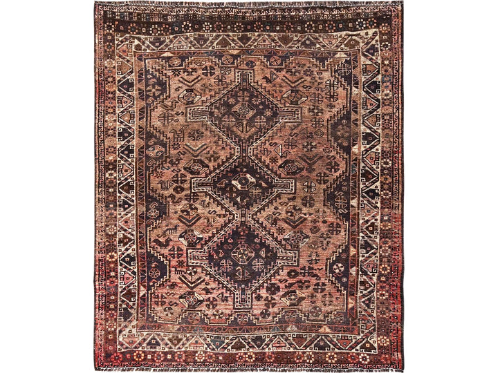 5'7" x 6'5" Vintage Hand Knotted Brown Wool Rectangle Oriental Rug - MOA1021583