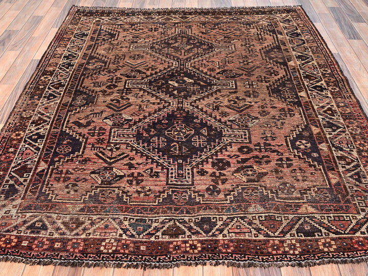 5'7" x 6'5" Vintage Hand Knotted Brown Wool Rectangle Oriental Rug - MOA1021583