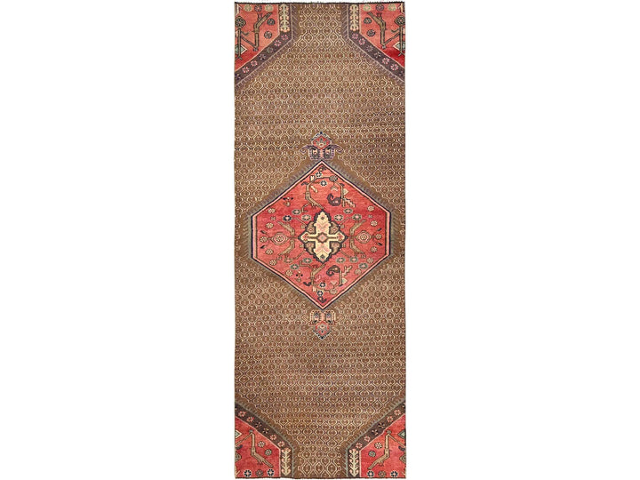 2'7" x 7'10" Vintage Hand Knotted Brown Wool Runner Oriental Rug - MOA1021584