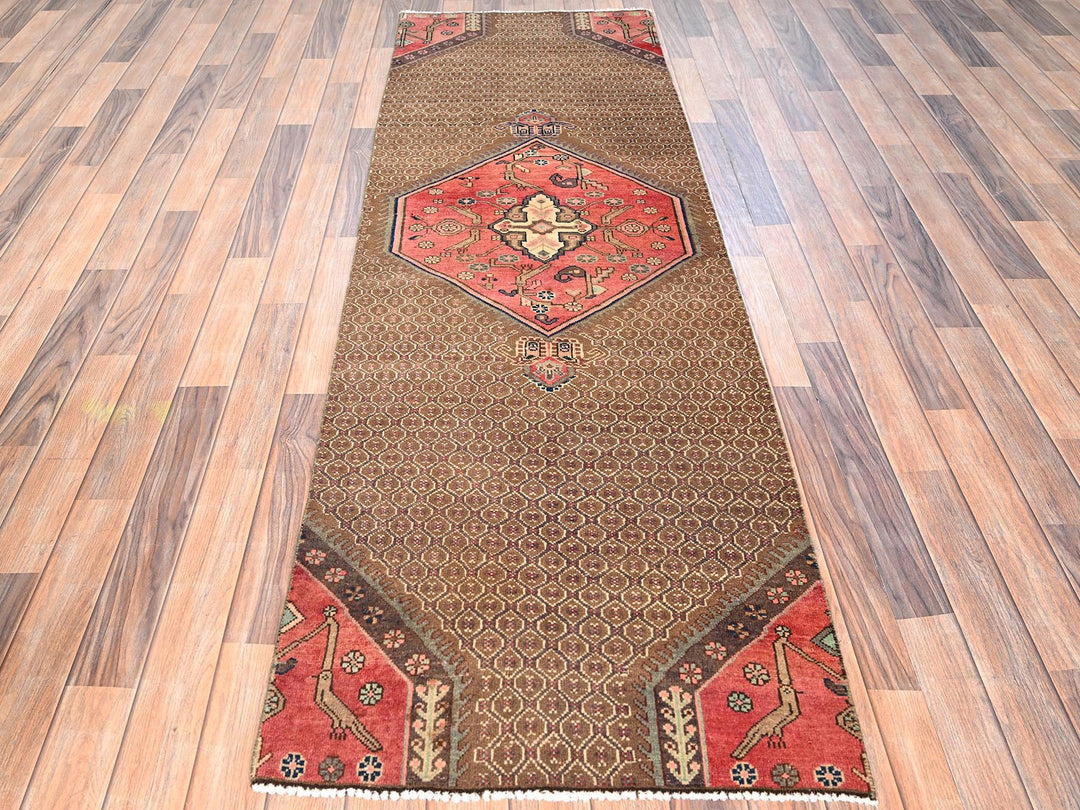 2'7" x 7'10" Vintage Hand Knotted Brown Wool Runner Oriental Rug - MOA1021584