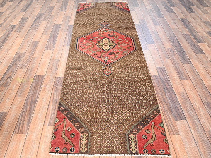 2'7" x 7'10" Vintage Hand Knotted Brown Wool Runner Oriental Rug - MOA1021584